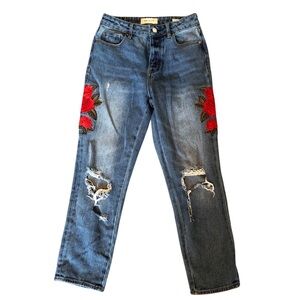 PacSun mom jeans med wash denim floral embroidered size 25